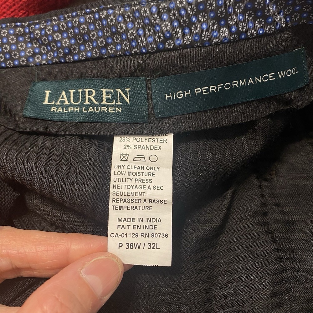 Ralph Lauren High Performance Wool Dress Pants Mens 36x27 Black Pleated Cuffed - Picture 6 of 6